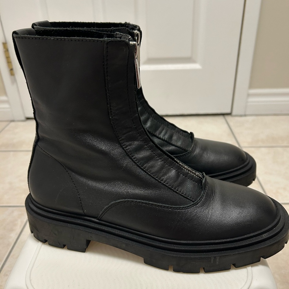 Zara Black Leather Chunky Sole Ankle Boots